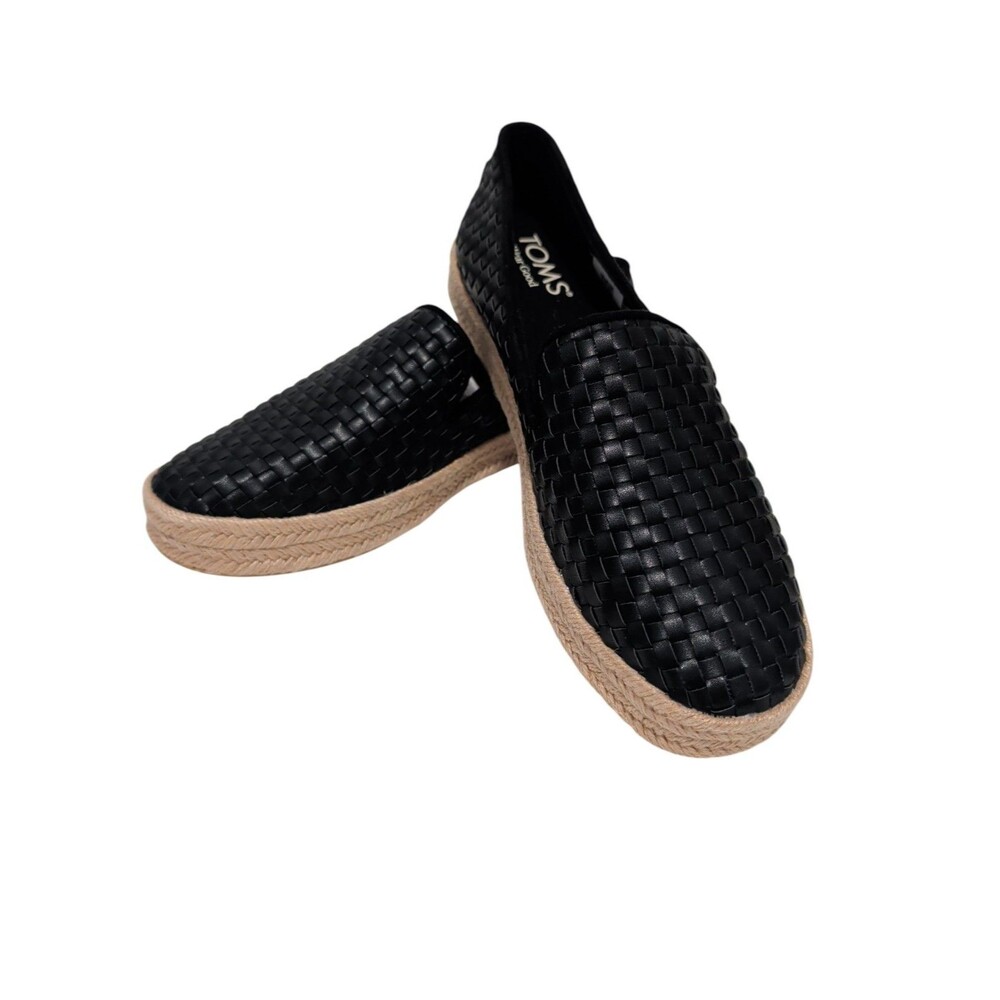 Tom's Carolina Basket Woven Espadrille Shoes in black.  Flats Casual. NEW